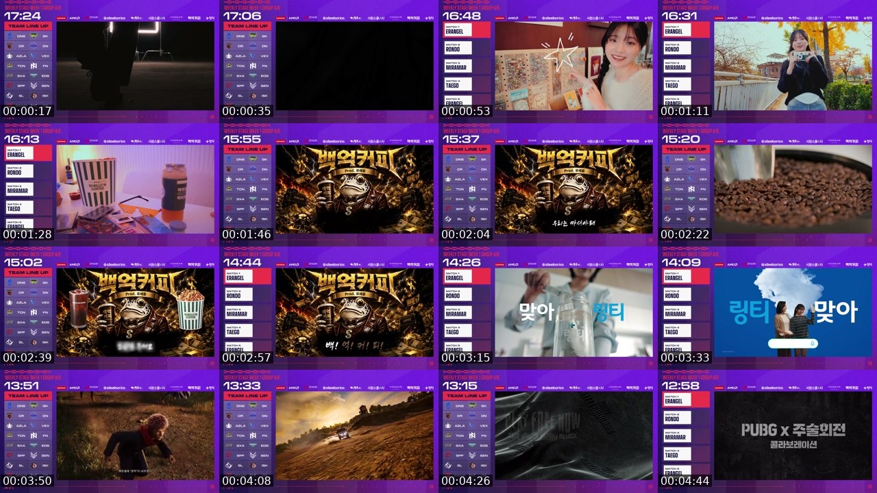 Contact-sheet preview of PUBG공식's SOOP Live recording